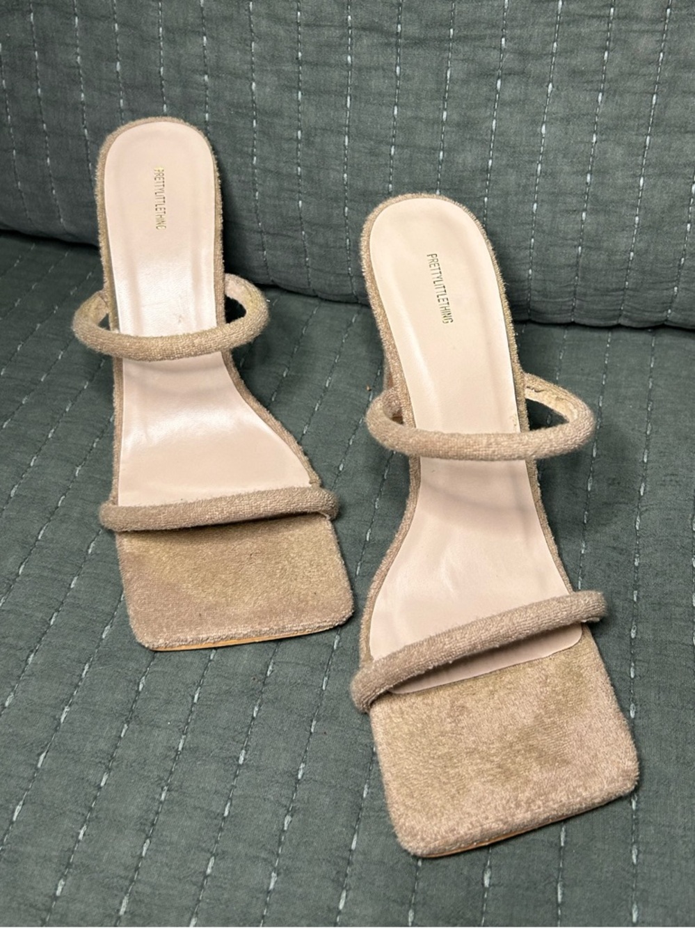 PrettyLittleThing Nude Strappy Heels Square Toe Slip On Sandals Bridesmaid Size6 - Picture 6 of 8